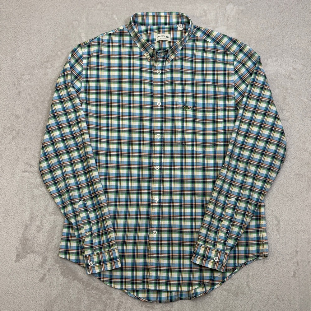 Lacoste Regular Fit Plaid Oxford Cloth Button-Down Shirt XL FR44 croc logo ocbd